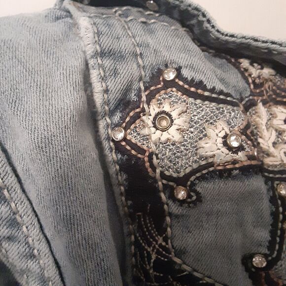 Miss Me Jeans Boot Cut Womens 29 Distressed Rhinestone Thick Stitch - Picture 7 of 13